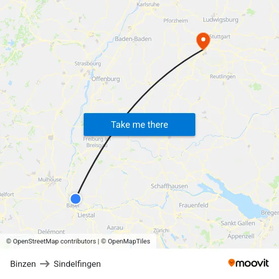 Binzen to Sindelfingen map