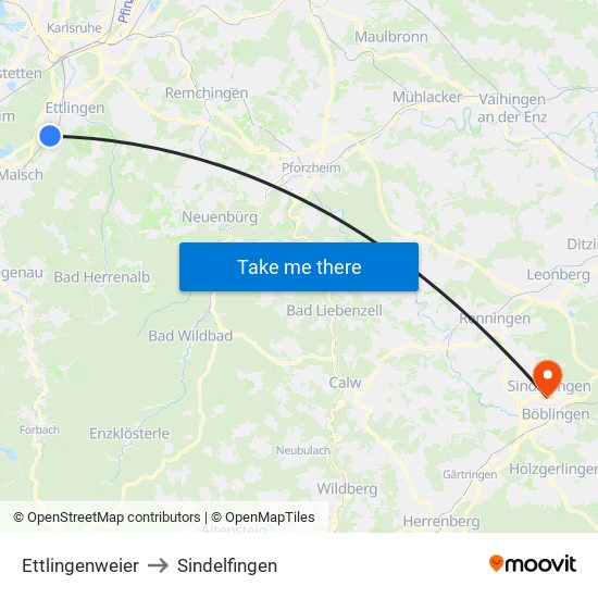 Ettlingenweier to Sindelfingen map