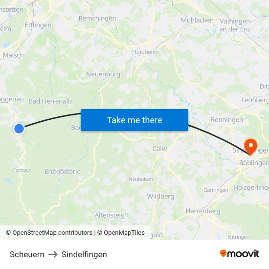 Scheuern to Sindelfingen map