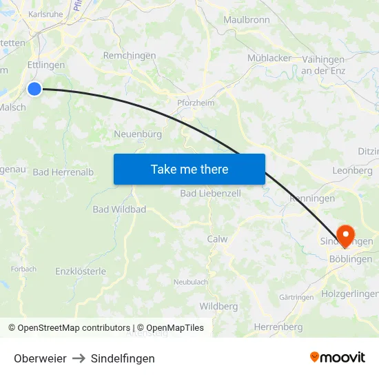 Oberweier to Sindelfingen map