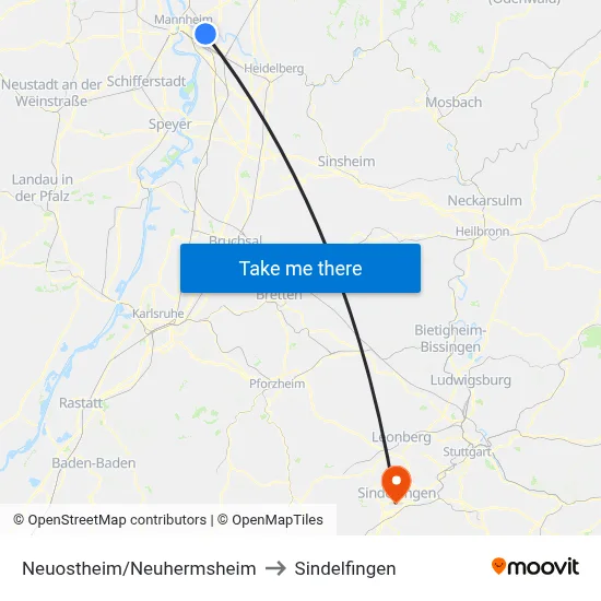 Neuostheim/Neuhermsheim to Sindelfingen map