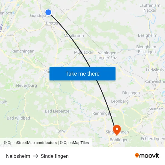 Neibsheim to Sindelfingen map