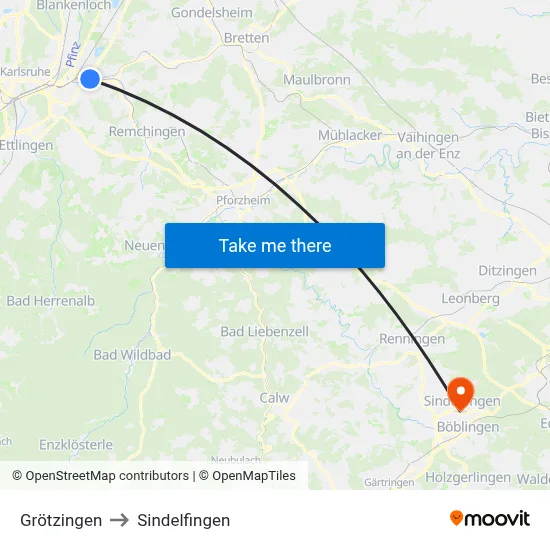 Grötzingen to Sindelfingen map