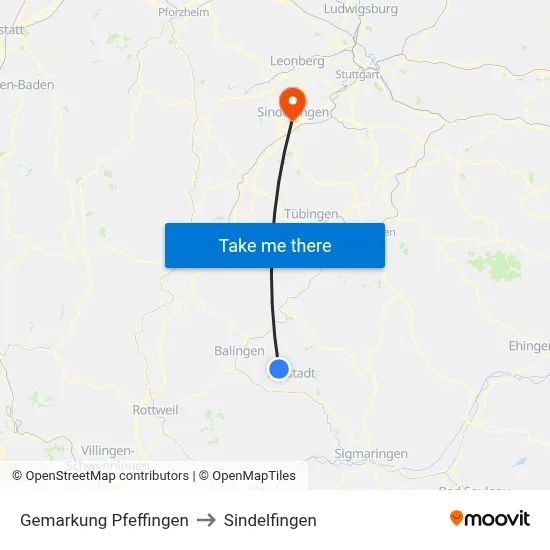 Gemarkung Pfeffingen to Sindelfingen map