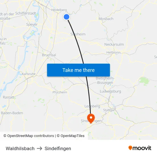 Waldhilsbach to Sindelfingen map
