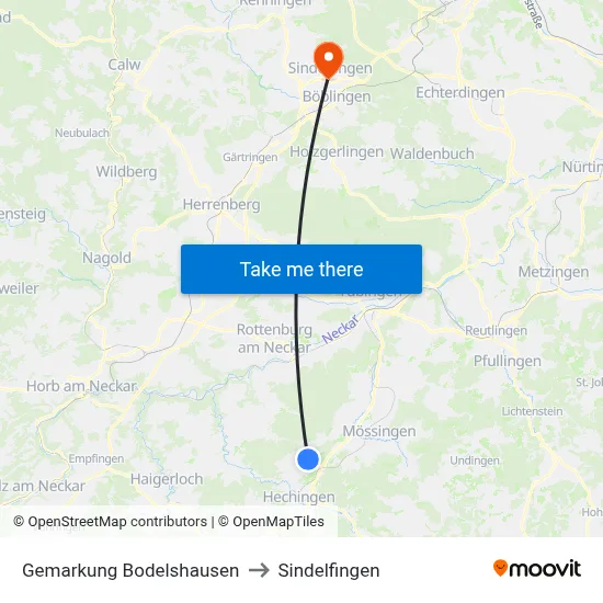 Gemarkung Bodelshausen to Sindelfingen map