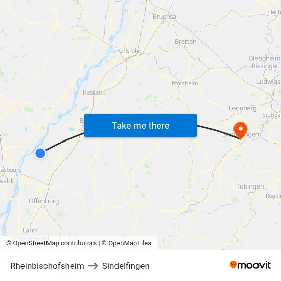 Rheinbischofsheim to Sindelfingen map