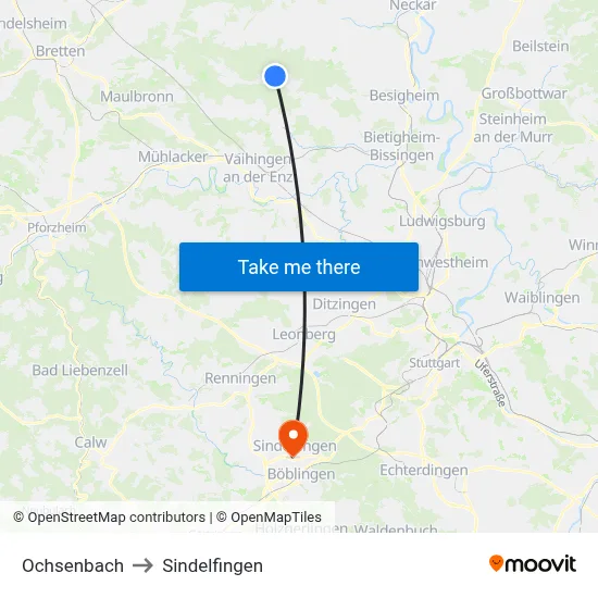 Ochsenbach to Sindelfingen map