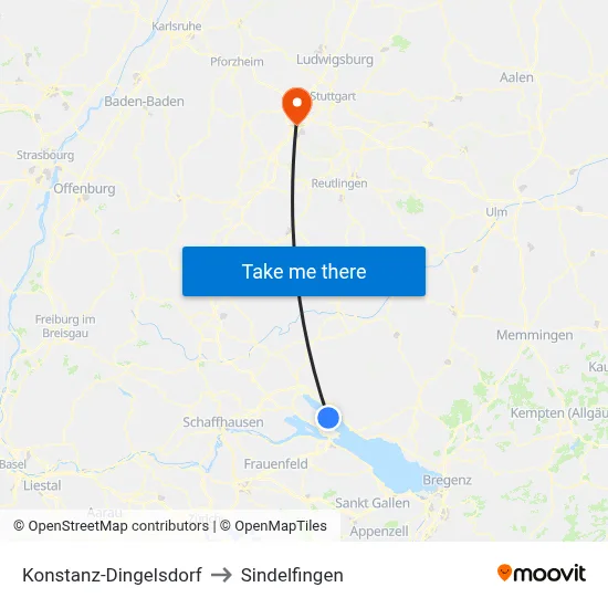 Konstanz-Dingelsdorf to Sindelfingen map