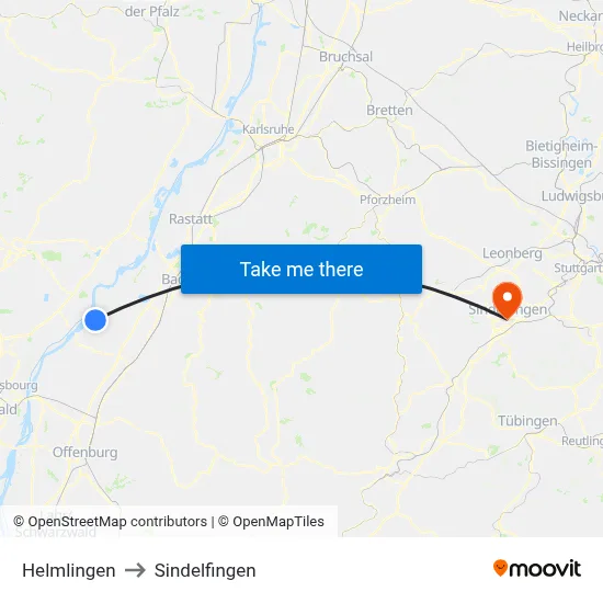 Helmlingen to Sindelfingen map