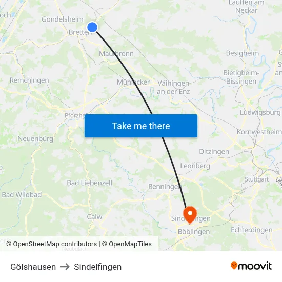Gölshausen to Sindelfingen map
