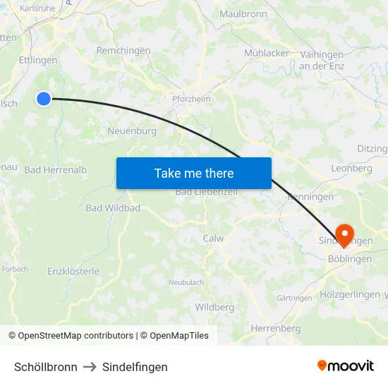 Schöllbronn to Sindelfingen map