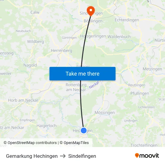 Gemarkung Hechingen to Sindelfingen map