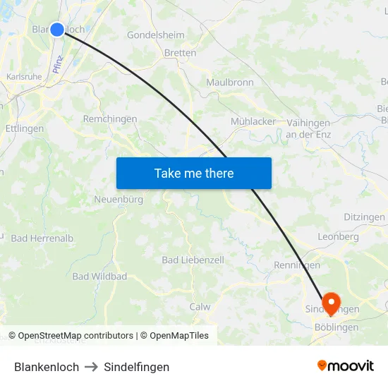 Blankenloch to Sindelfingen map
