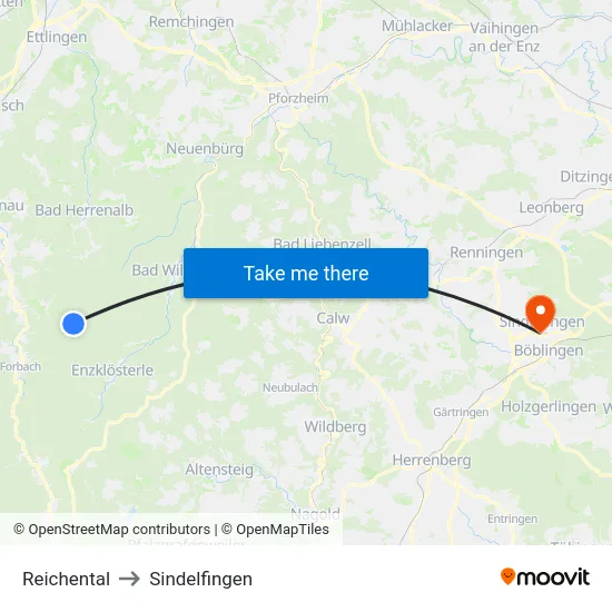 Reichental to Sindelfingen map