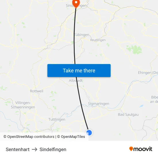 Sentenhart to Sindelfingen map