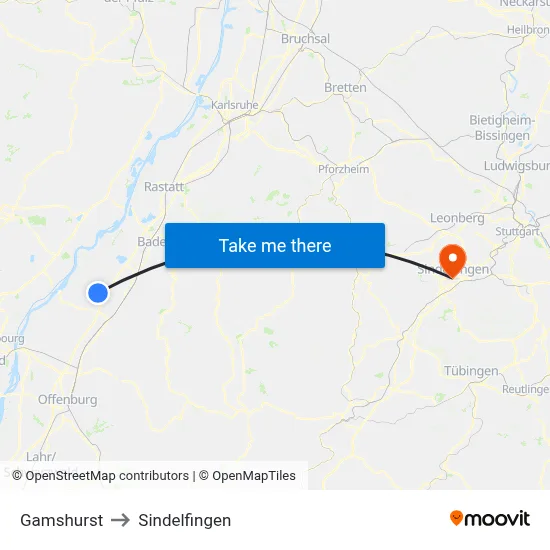 Gamshurst to Sindelfingen map