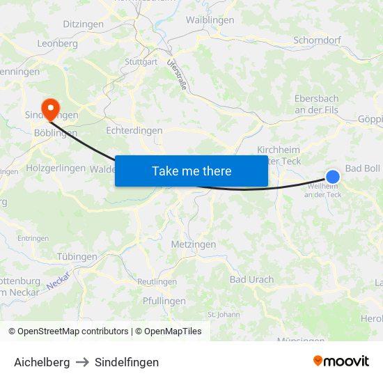 Aichelberg to Sindelfingen map