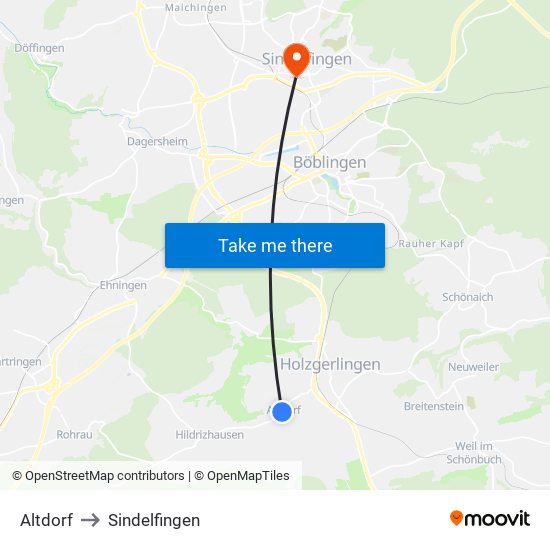 Altdorf to Sindelfingen map