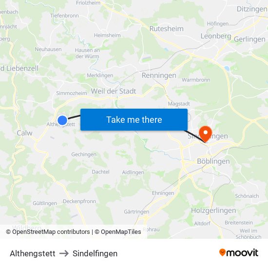Althengstett to Sindelfingen map