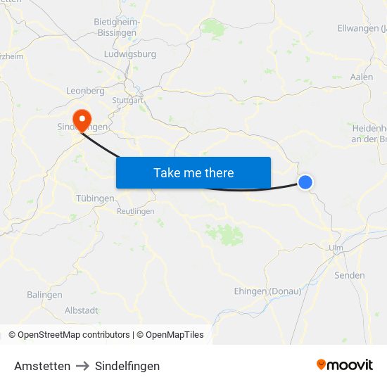 Amstetten to Sindelfingen map