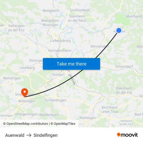 Auenwald to Sindelfingen map