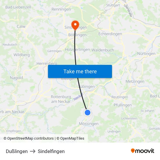 Dußlingen to Sindelfingen map