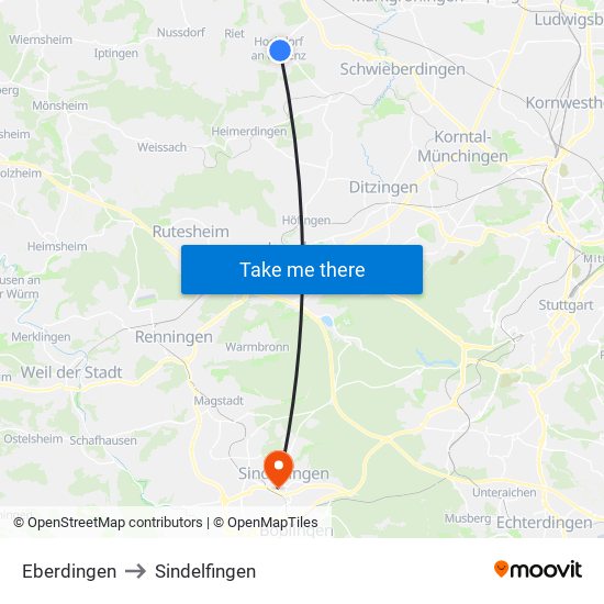 Eberdingen to Sindelfingen map