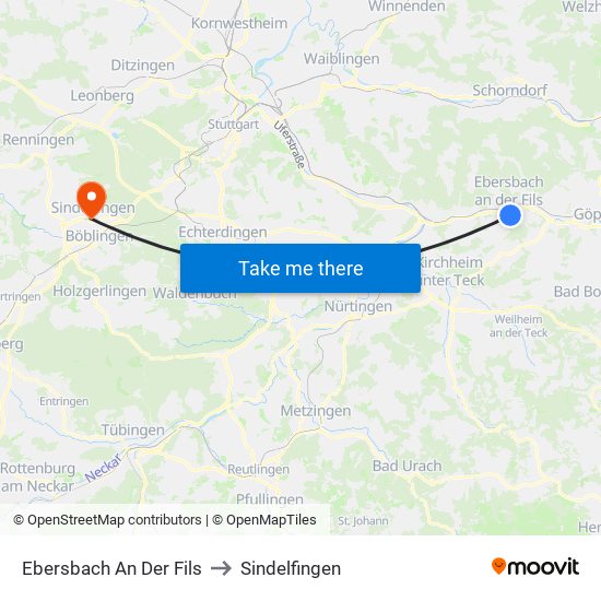 Ebersbach An Der Fils to Sindelfingen map