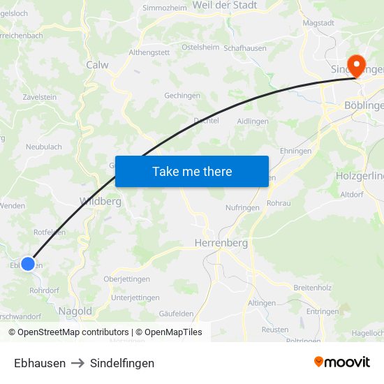 Ebhausen to Sindelfingen map