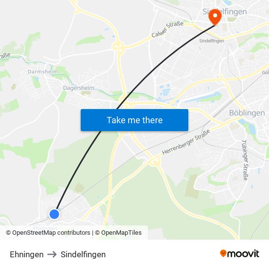 Ehningen to Sindelfingen map