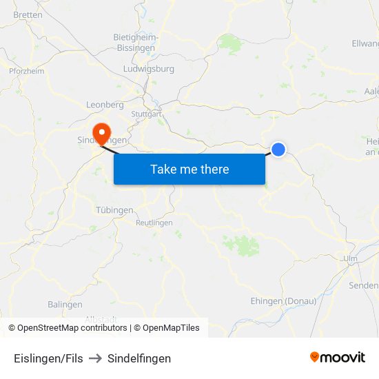 Eislingen/Fils to Sindelfingen map