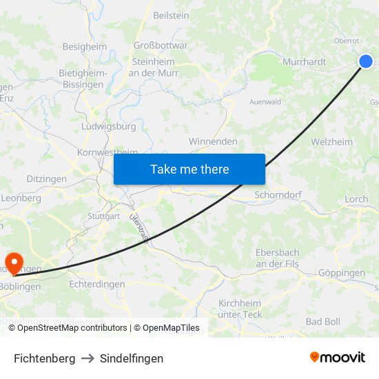 Fichtenberg to Sindelfingen map