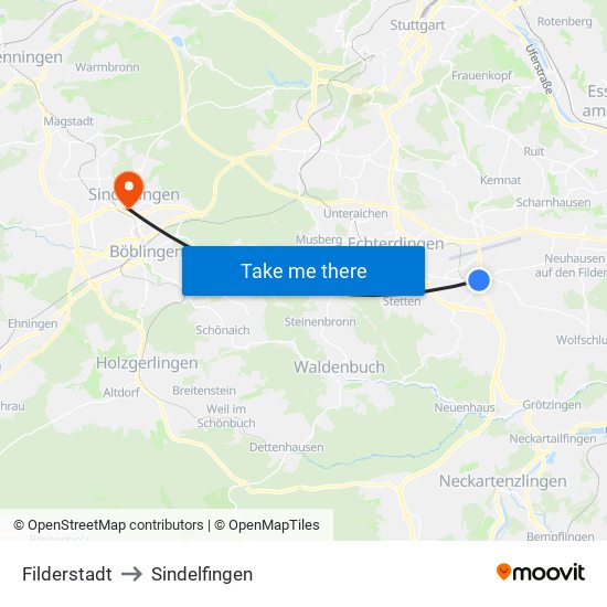 Filderstadt to Sindelfingen map