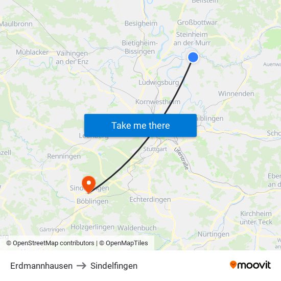 Erdmannhausen to Sindelfingen map