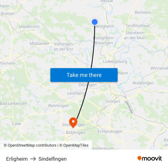 Erligheim to Sindelfingen map