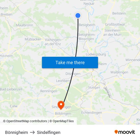 Bönnigheim to Sindelfingen map