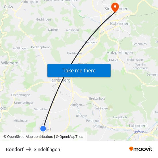 Bondorf to Sindelfingen map