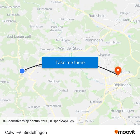 Calw to Sindelfingen map