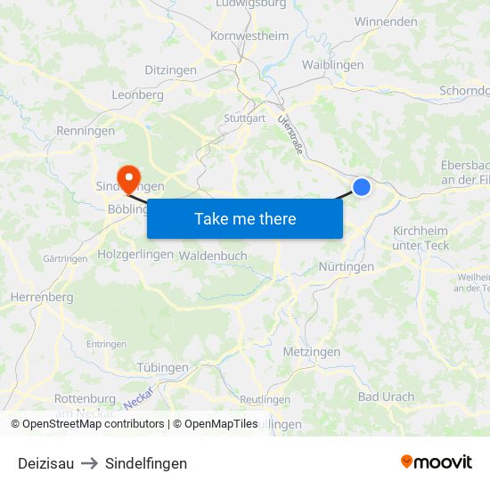 Deizisau to Sindelfingen map