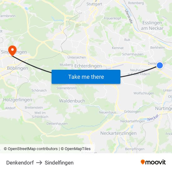 Denkendorf to Sindelfingen map