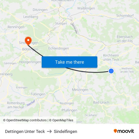 Dettingen Unter Teck to Sindelfingen map