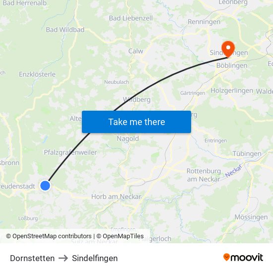 Dornstetten to Sindelfingen map