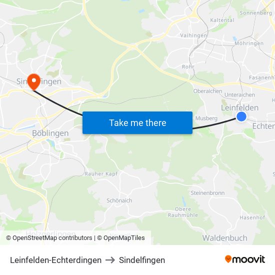 Leinfelden-Echterdingen to Sindelfingen map