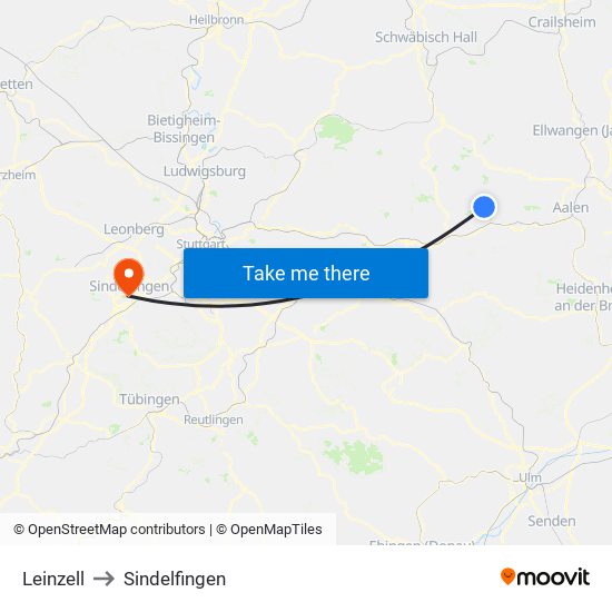 Leinzell to Sindelfingen map