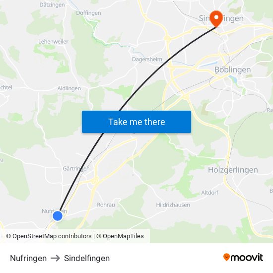 Nufringen to Sindelfingen map