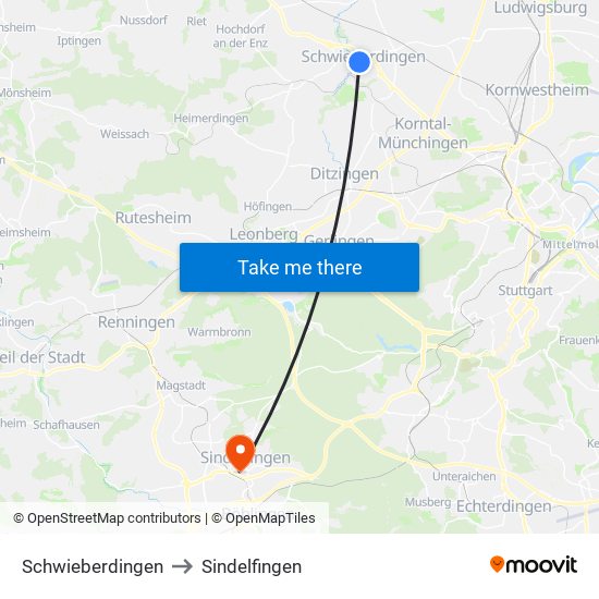 Schwieberdingen to Sindelfingen map