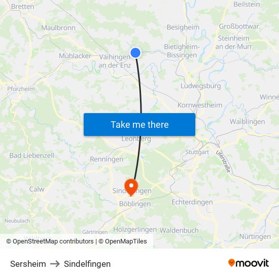 Sersheim to Sindelfingen map