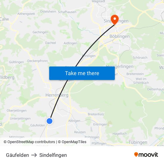 Gäufelden to Sindelfingen map