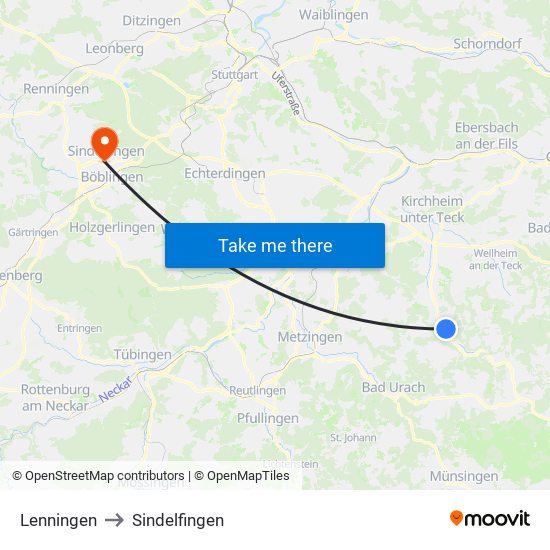 Lenningen to Sindelfingen map